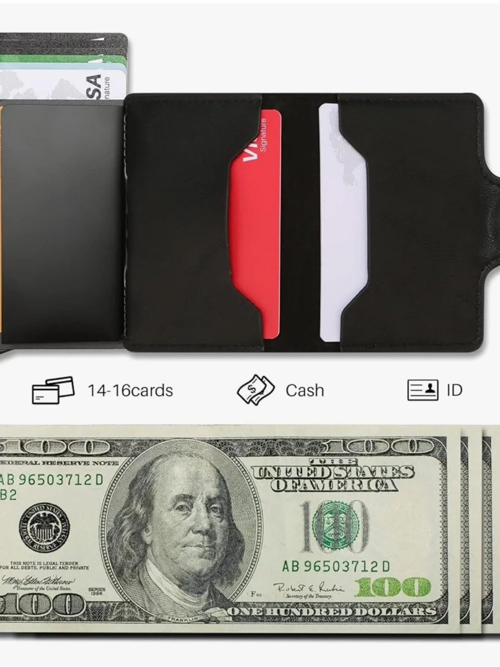 Black Leather Double Pop-up Credit Card Wallet